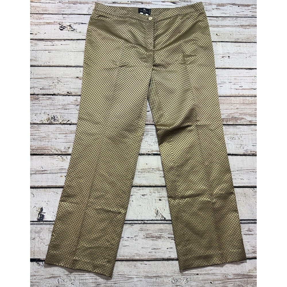 ETRO Geometric Print 100% Silk Straight Leg Pants Trousers 46 Italy US 10/12